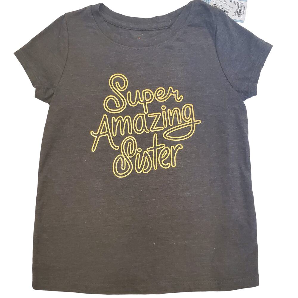 Super Amazing Sister TShirt Classic Heather Gray with Gold Accents Size 5T
